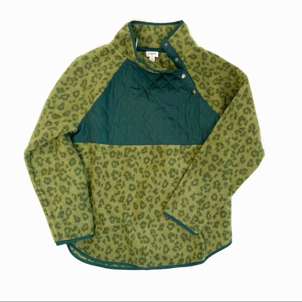 NEW J.Crew Green Printed Fleece Pullover